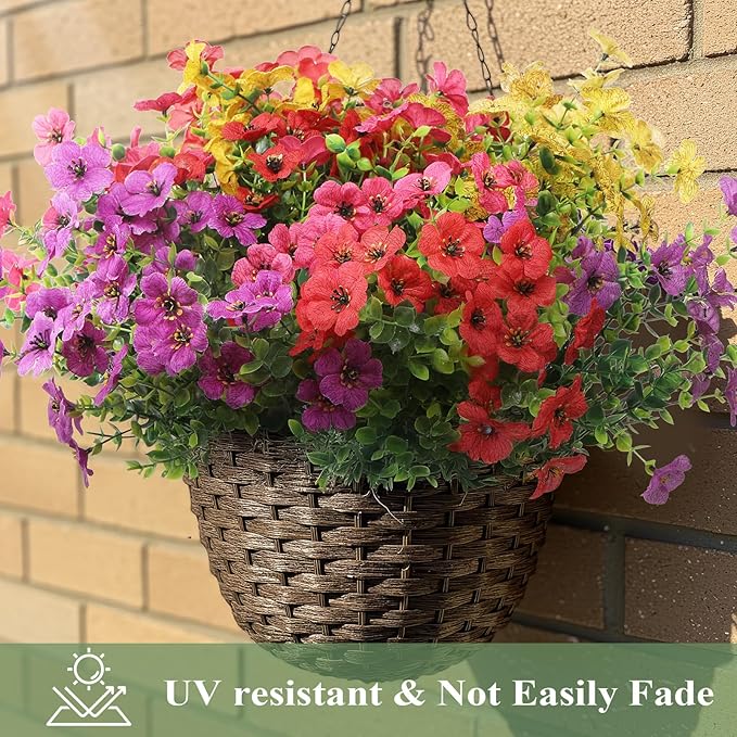 Artificial Flowers for Outdoors 12 Bundles, UV Resistant Colorful Fake Silk Flower Outdoor Planter Garden Decor Indoor Decorations