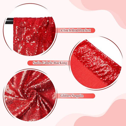 SquarePie Sequin Backdrop Less Transparent Background Sparkly Curtain for Wedding Party 7FT x 7FT Red