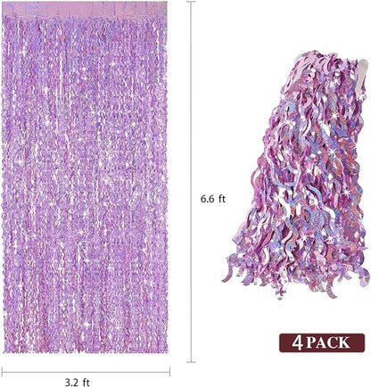 4 Pack Pink Tinsel Curtain Party Backdrop - CYLMFC 3.3 ft x 6.6 ft Sparkle Wavy Foil Fringe Backdrop Curtain for Party Decorations Girls Birthday Bachelorette Party Decor Supplies Photobooth Props