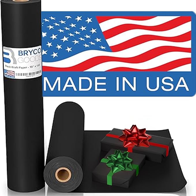 Bryco Goods Black Kraft Paper Roll - 18 Inch x 100 Feet - Ideal for Packing, Shipping, Arts & Crafts, Poster, Bulletin Board, Decorations, Bouquet, Gift Wrapping - Made in The USA