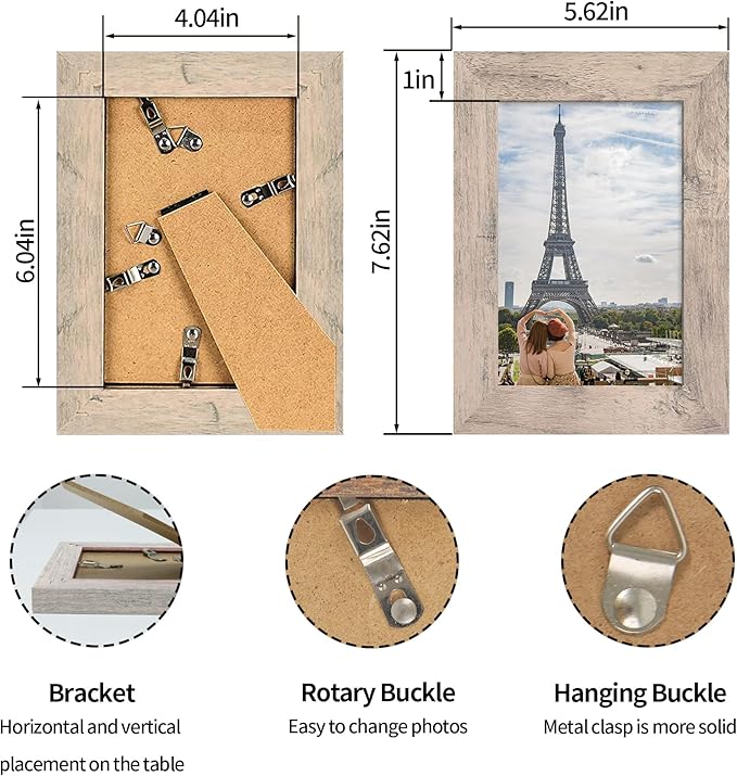 4x6 Picture Frame Set of 4, High Definition Real Glass Smoke Gray Frame, 4 x 6 Wood Photo Frames for Tabletop Display and Wall Mounting