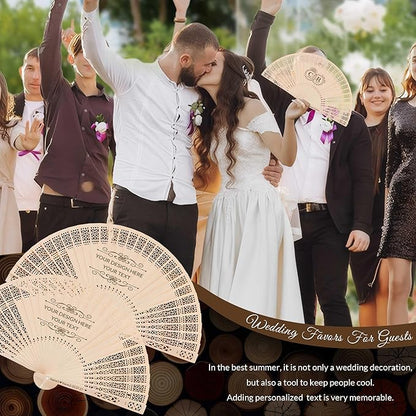 50 PCS Custom Fans Personalized Folding Fans for Line Dancing Wooden Hand Fan Wedding Favors Bulk Fans for Guests Party Event Use (Style11)