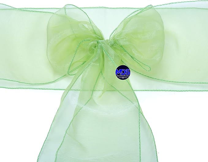MDS Pack of 150 PCS Organza Chair Sashes Wider Dining Chair Bows Ribbon Tie Back for Wedding Party Birthday Bridal Shower Reception Event Banquet Home Chair Cover Decoration - Apple Green