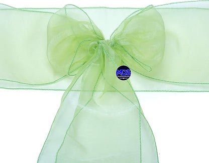 MDS Pack of 100 PCS Organza Chair Sashes Wider Dining Chair Bows Ribbon Tie Back for Wedding Party Birthday Bridal Shower Reception Event Banquet Home Chair Cover Decoration - Apple Green