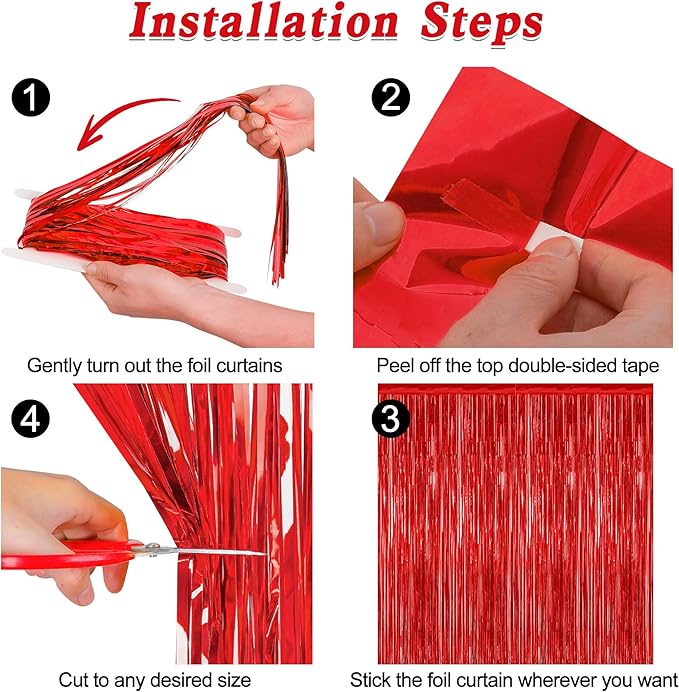 2 Pack Red Tinsel Backdrop, 3.28 FT x 7.05 FT Fringe Curtains, Red Foil Tinsel Party Streamer Backdrop Curtains, Wedding Photo Backdrop Party Decorations for Wedding Anniversaries