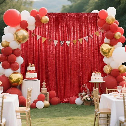 SquarePie Sequin Backdrop Curtain Not See Through Thick Glitter Background for Party 8FT x 10FT Red