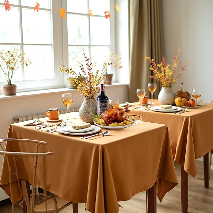 sancua Thanksgiving Square Tablecloths 70x70 Inch Bronze, 2 Pack - Fabric Fall Table Cloth for Square or Round Tables, Washable Polyester Table Cover for Dinner, Holiday Party, Display Tables