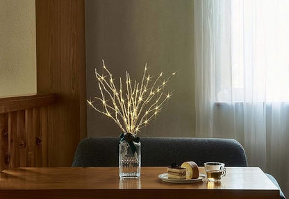 Fudios Lighted Birch Branches 18IN 70 Warm White LED with Timer Twig Lights Battery Operated for Christmas Wedding Party Decoration(2 Set)
