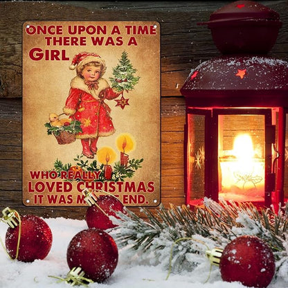 Vintage Christmas Metal Tin Sign Once Upon A Time Girl Loved 80s Christmas Style Wall Art Christmas Metal Tin Sign Funny Christmas Sign For Winter Barn Door Bedroom Dining Room Wall Decoration For Friend Daughter Sister 12x16Inch