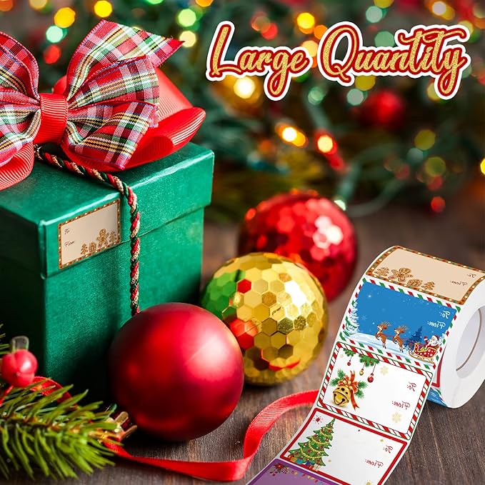 Zonon 720 Pieces Self Adhesive Christmas Gift Tag Xmas Kraft Name Tags Natural Kraft Xmas Stickers Paper Tags Labels for Christmas Decoration(Cute Style)