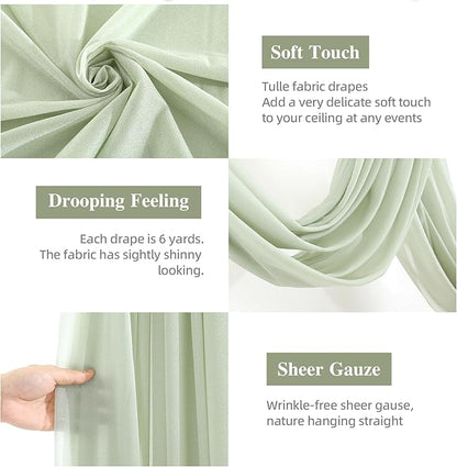Wedding Arch Draping Fabric 2 Panels 19FT Sage Green Arch Drapes Sheer Backdrop Curtain for Wedding Ceremony Party Ceiling Decorations