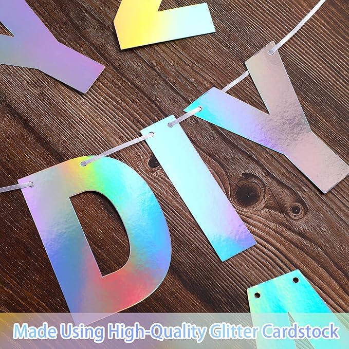 TaoBary 112 Pcs DIY Letter Kit Glitter Customizable Banner Letters Include 107 Letters and Numbers 3 Rope and 2 Needles for Birthday Halloween Christmas Wedding Valentine Party Decor(Holographic)