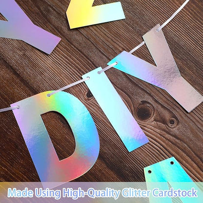TaoBary 112 Pcs DIY Letter Kit Glitter Customizable Banner Letters Include 107 Letters and Numbers 3 Rope and 2 Needles for Birthday Halloween Christmas Wedding Valentine Party Decor(Holographic)