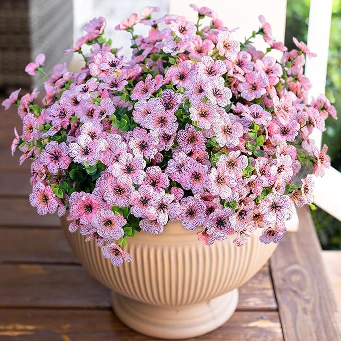 HyeFlora Artificial Flowers for Outdoor Indoor Garden Home Decoration, Faux Flower Daisy with Eucalyptus Leaves Fake Plants Greenery Boxwood Porch Patio, 12 Bundles (Pink)