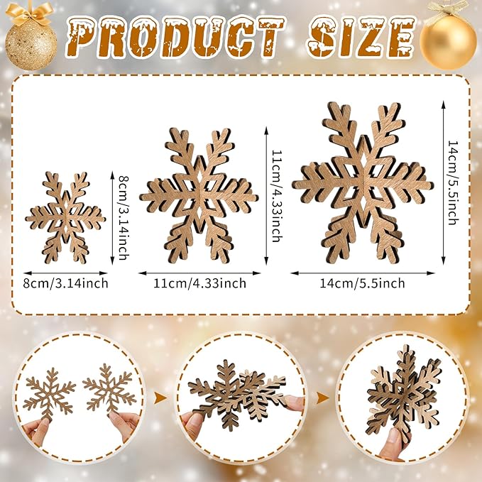 Bucherry 12 Pcs Wooden Snowflake Table Decor 3D Snowflake Tabletop Signs and Centerpiece for Christmas Winter Xmas Party Wonderland Decorations Home (Rustic Color)