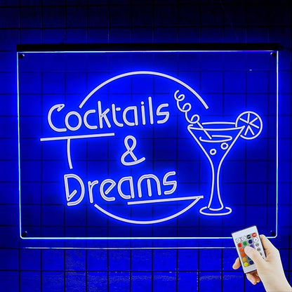 Personalized Beer O'Clock Neon Sign, Custom Wall Sign for Home Bar, Man Cave, Pub, Game Room, LED Beer Light Decor (Cocktail Bar 02)