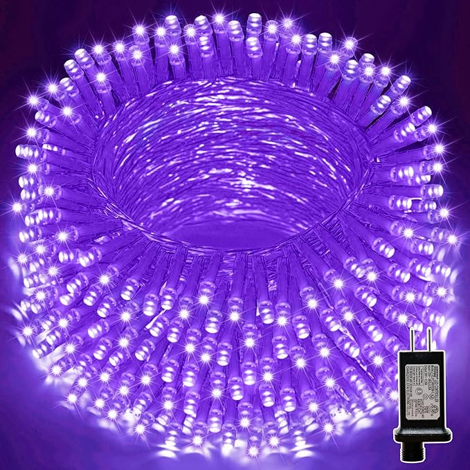 LAMPHOME 66ft Halloween Decorative Mini Lights, 200 LED Transparent Wire Fairy Starry String Lights Plug in, 11 Lighting Modes, for Halloween Decoration Outdoor Xmas Tree Party Decoration (Purple)