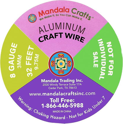 Mandala Crafts 8 Gauge Anodized Aluminum Craft Wire for Jewelry Making - 120 FT Colored Flexible Silver Copper True Blue Black Red Kelly Green Wire - Bendable for Bonsai Armature Crafting Sculpting