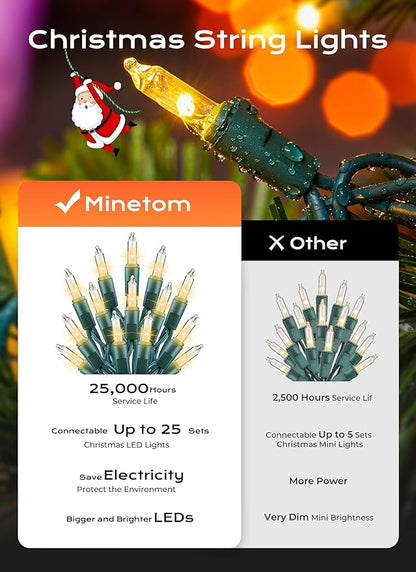 Minetom LED Clear Christmas String Lights, 200 Count 66 Feet LED Christmas Lights Bulb, Christmas Decorations Indoor, White Christma Tree Lights for Indoor Outdoor Xmas Wedding Party Festival