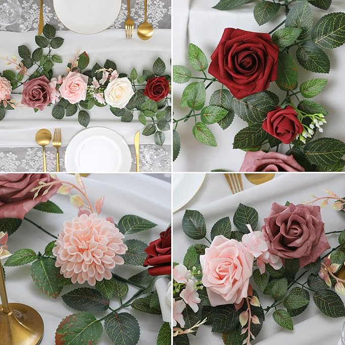 5FT Artificial Rose Flower Burgundy Fake Floral Garland for Wedding Ceremony Backdrop Arch Flowers Table Centerpieces Decorations