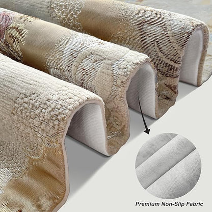 HeMiaor Chenille Jacquard Thick Table Runner Delicate Tassel for Meeting Decor and Dining Table Retro Embroidery Pattern for Christmas Festive Wedding Decoration Beige 60 inches Long