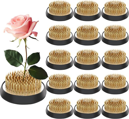 Sliner 16 Pieces Floral Frogs 1.57 Inch Round Brass Flower Holder Japanese Ikebana Vase Kenzan Flower Flower Arranger Flower Fixed Tools Pin for Flower Arrangement Home DIY Craft