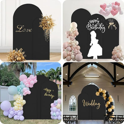 WEERRW Black Arch Backdrop Cover Ballon Arch Stand Covers Set of 3 Spandex Fitted Round Top Chiara Stretchy Backdrop for Wedding Birthday Party Decoration(6FT, 6.6FT, 7.2FT)
