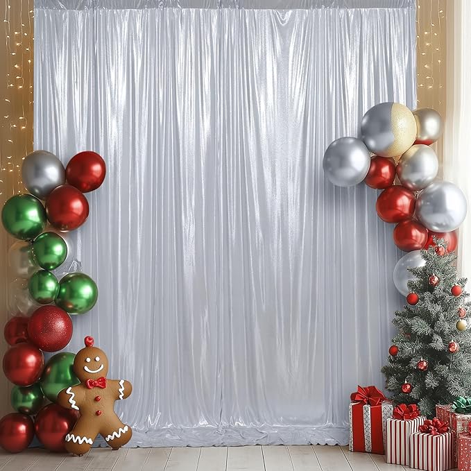10x12ft Silver Sequin Backdrop Curtain Panels for Parties, Wrinkle Free Glitter Photo Backdrop Drapes 2 Panels 5x12FT Shimmer Back Drop Cloth for Wedding Birthday Christmas Photography Background