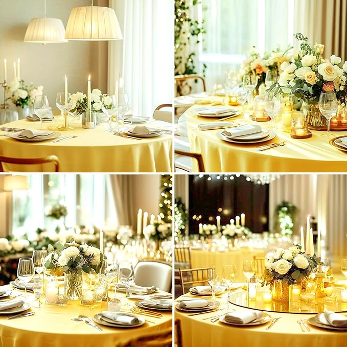 Round Tablecloth 120 Inch 2 Pack Yellow Tablecloths Washable Decorative Linen Polyester Table Clothes Cover for Dining Table Banquets Buffet Parties and Wedding