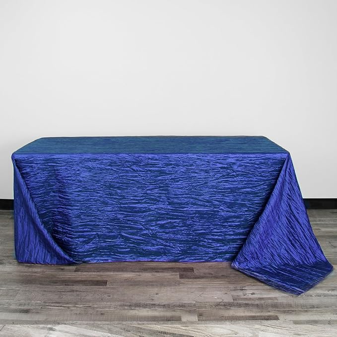 YOUR CHAIR COVERS - 90 x 156 inch Rectangular Crinkle Taffeta Tablecloth - Royal Blue, Rectangle Table Linens for 8 ft Rectangular Tables, Wedding Crushed Table Cloth