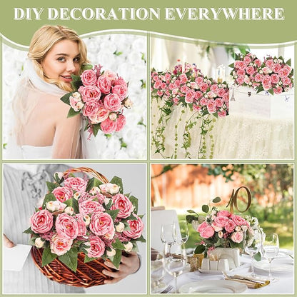 8 Bundles Artificial Peonies Flowers Boho Faux Flowers Arrangements Artificial Centerpiece Spring Bouquet Floral Wedding Decoration for Vase(Pink Color)