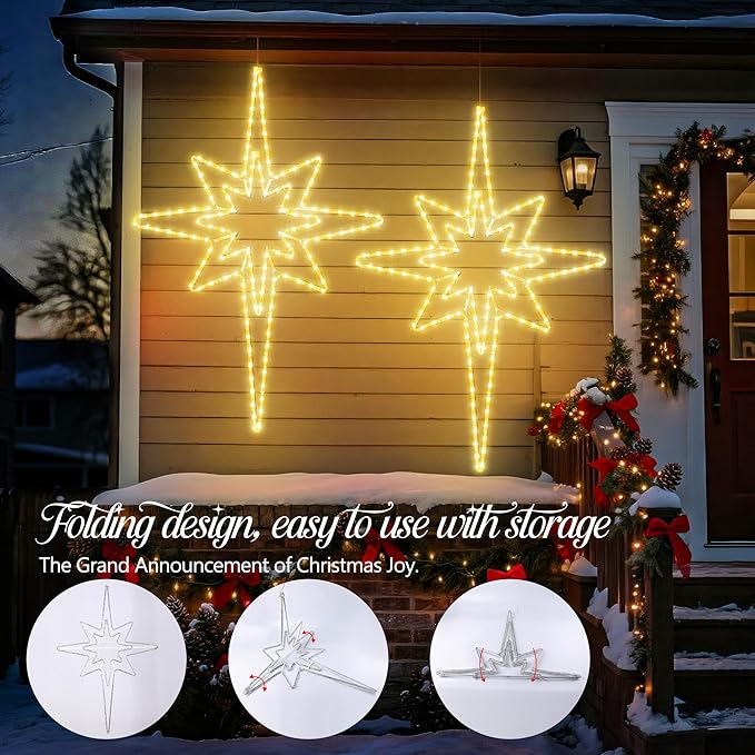 Christmas 45'' Bethlehem Star Lights Decoration - 141LED Outdoor Waterproof Christmas LED North Star Nativity Holy Family Light with Timer for Outdoor Home Party Porch Wall Hanging Light