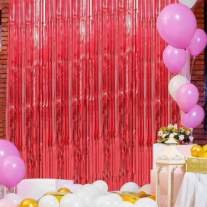 Crosize 4 Pack 3.3 x 9.9 ft Red Foil Fringe Curtains Party Decorations, Red Tinsel Curtain Backdrop for Parties, Door Streamers, Glitter Streamer Fringe Backdrop for Birthday Decoration