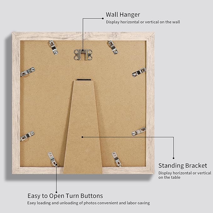 12x12 Picture Frame Set of 4 with Tempered Glass, Smoke Gray Frame Display 10x10 Picture with Mat or 12 x 12 Without Mat, Wood Square Photo Frames for Desktop Display and Wall Mounting