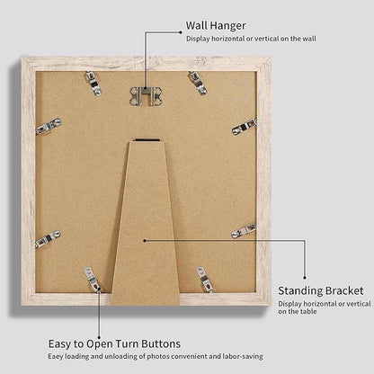 12x12 Picture Frame Set of 4 with Tempered Glass, Smoke Gray Frame Display 10x10 Picture with Mat or 12 x 12 Without Mat, Wood Square Photo Frames for Desktop Display and Wall Mounting