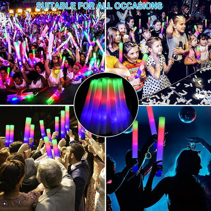 EXCECAR 45PCS Foam Glow Sticks, LED Light Up Foam Sticks with 3 Modes Flashing Changing, Glowing in The Dark for Event Party Wedding Halloween Christmas Concert Supplies