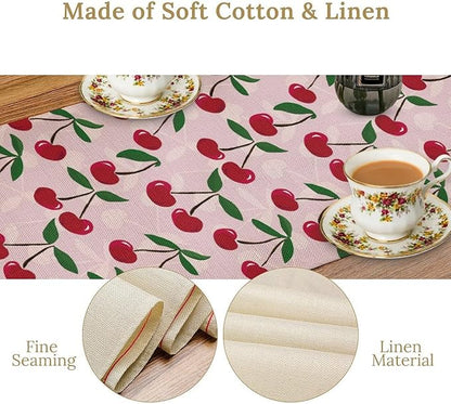 Cherry Table Runner,Spring Summer Fruit Table Runner for Kitchen Dining Table Home Party Decoration 13x120 Inch