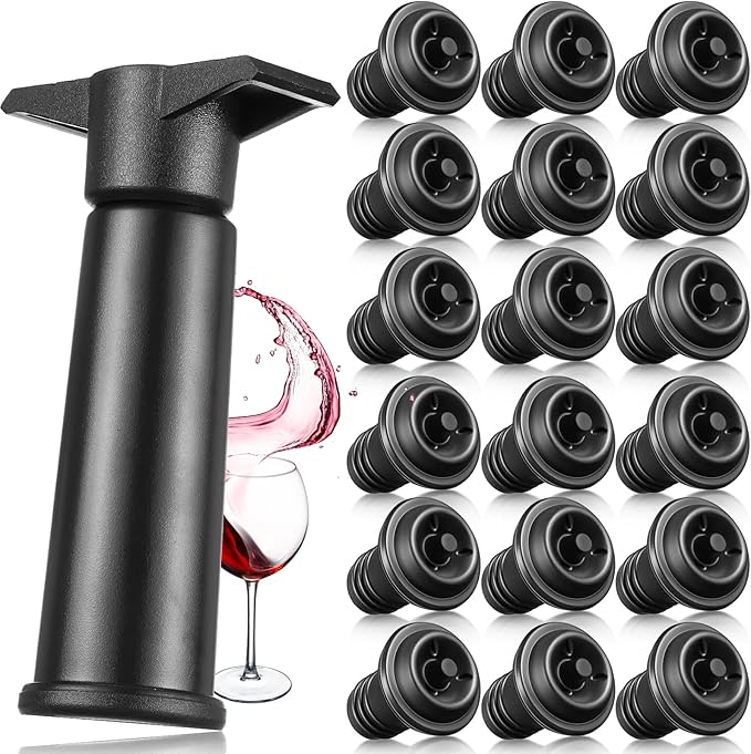 18 Pieces Wine Saver Pump with Vacuum Reusable Preserver Practical Wine Keeper Bottle Sealer Keep Fresh for Kitchen Office Home Adult Party Favor Supplies(Black)