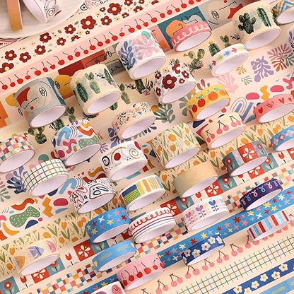emmoolife 35 Rolls Washi Tape Set, Colorful Cute Floral Writable Decorative Tapes for Scrapbooking and Journaling, Junk Journal Supplies, Bullet Journaling for Women Girl 5-30mm Wide 9.84ft Long/Roll