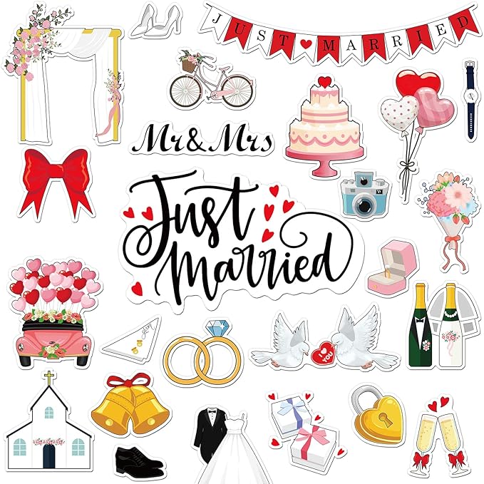 25 Pieces Just Married Ornate Car Magnets Mr Mrs Magnets Refrigerator Decorations Wedding Car Decorations Just Married Door Sign for Honeymoon Anniversary Wedding Party Panel Tailgate Decor