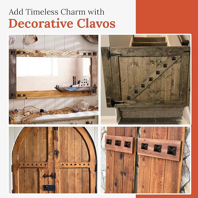 25 Pack 1.5" Square Head Iron Clavos Decorative Nails – Rusted – Handmade Rustic Square Fasteners for Farmhouse Shutters, Faux Wood Beams, Barn Doors, Shutters, and Gates – Ornamental Wood Accent