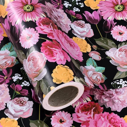 WRAPAHOLIC 30 Inch Jumbo Reversible Floral Wrapping Paper - 30 Inch X 33 Feet - Colorful Floral Design for Birthday, Mother's Day, Wedding, Baby Shower, Bridal Shower