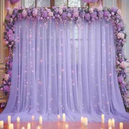 10x10ft Purple Tulle Backdrop Curtain for Parites, Sheer Backdrop Curtains for Wedding Baby Shower Birthday Party Photo Shoot Decorations