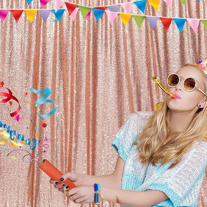 Poise3EHome 6FT x 8FT Sequin Photography Backdrop Curtain for Party Decoration, Rose Gold