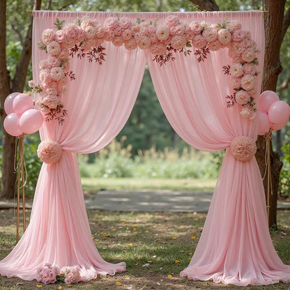10ft x 10ft Peach Pink Backdrop Curtains, Wrinkle-Free Sheer Chiffon Fabric Photo Backdrop Drapes for Wedding Arch Party Ceremony Stage Photography Decorations