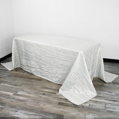 YOUR CHAIR COVERS - 90 x 132 Inch 6ft White Rectangular Crinkle Taffeta Tablecloth – Elegant Table Linen for Rectangular Tables, Weddings & Special Events