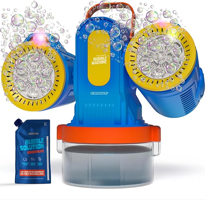 Croove Rechargeable Bubble Machine for Kids, 180° Rotation 10,000+ Big Bubbles Per Minute, Boy Birthday Gift, Outdoor Toys Games & Activities, Gifts for Toddlers, Boys & Girls Age 3,4,5,6,8+ Year Old
