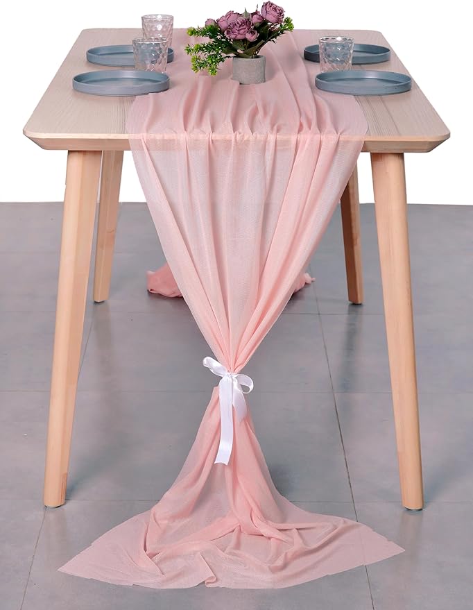MDS Halloween Chiffon Table Runner - 25 Pack, 29 x 170 Inches, 14ft Each - Sheer Spooky Table Runners for Haunted House Parties, Trick-or-Treat Tables, Witchy Décor, Wedding & Events - Dusty Rose