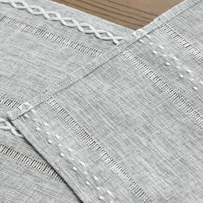 Artoid Mode Grey Rustic Cotton Linen Table Runner, Seasonal Embroidered Hollow Kitchen Dining Table Decoration for Home Party Decor 13x60 Inch
