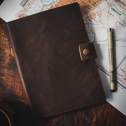 Refillable Leather Journal | Premium Lined A5 Notebook Cover | 200 Ruled Writing Pages | Card Holder Slot | Leather Bound Journals for Men & Women, Best Gift Travel Diary, Cool Planner
